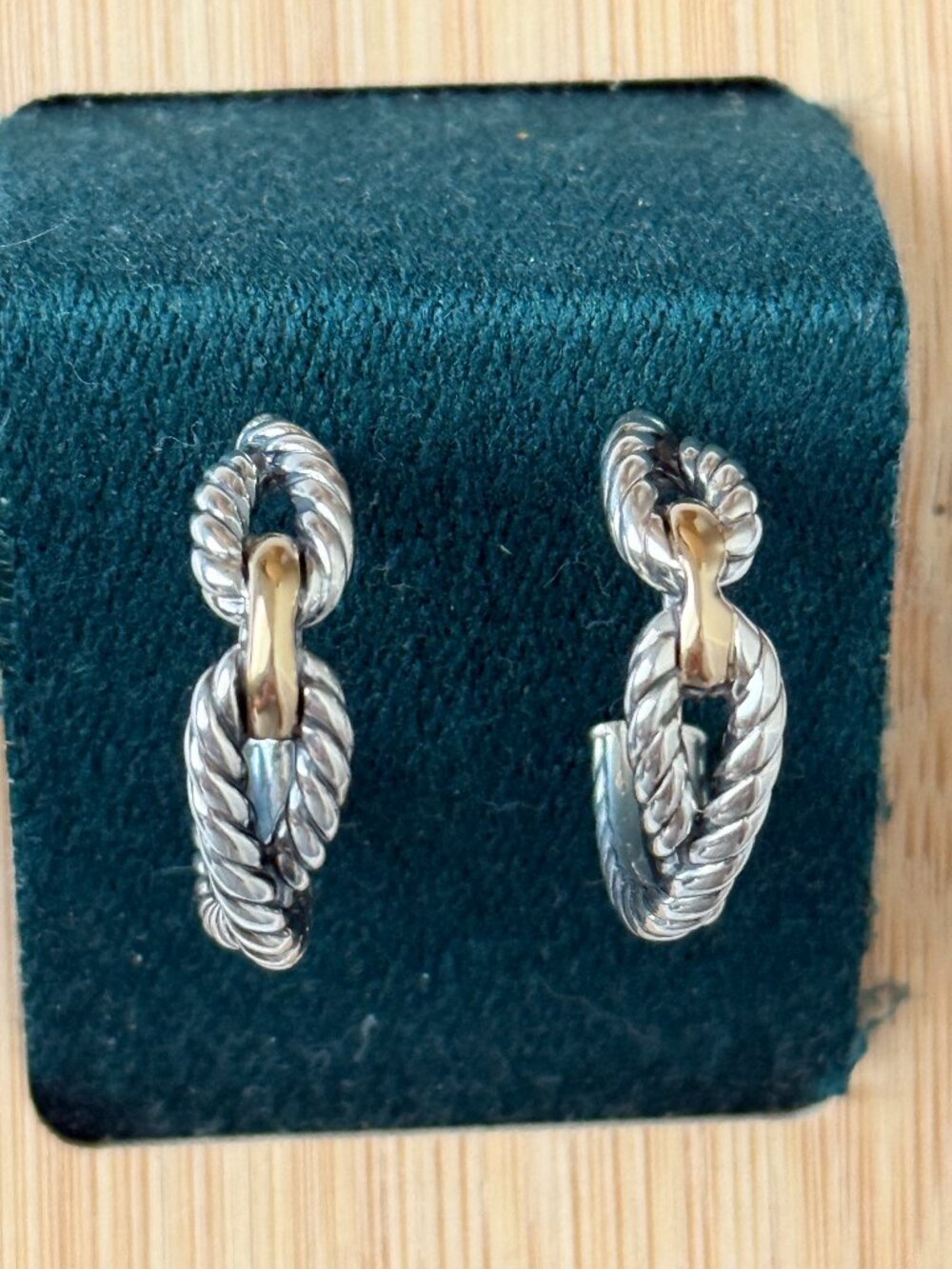 David Yurman Sterling Silver & 18K Yellow Gold Cable Loop Hoop Earrings